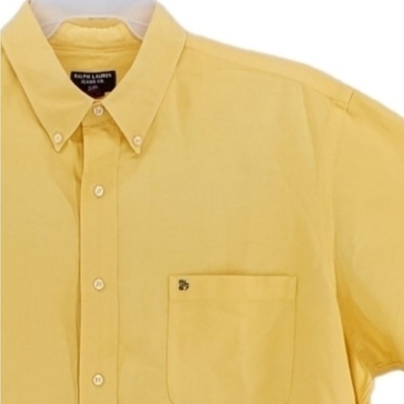 Vtg Y2K Ralph Lauren Jeans RL67 Logo Shirt Yellow Button Men L Gauzy Cotton Pkt - Picture 4 of 10